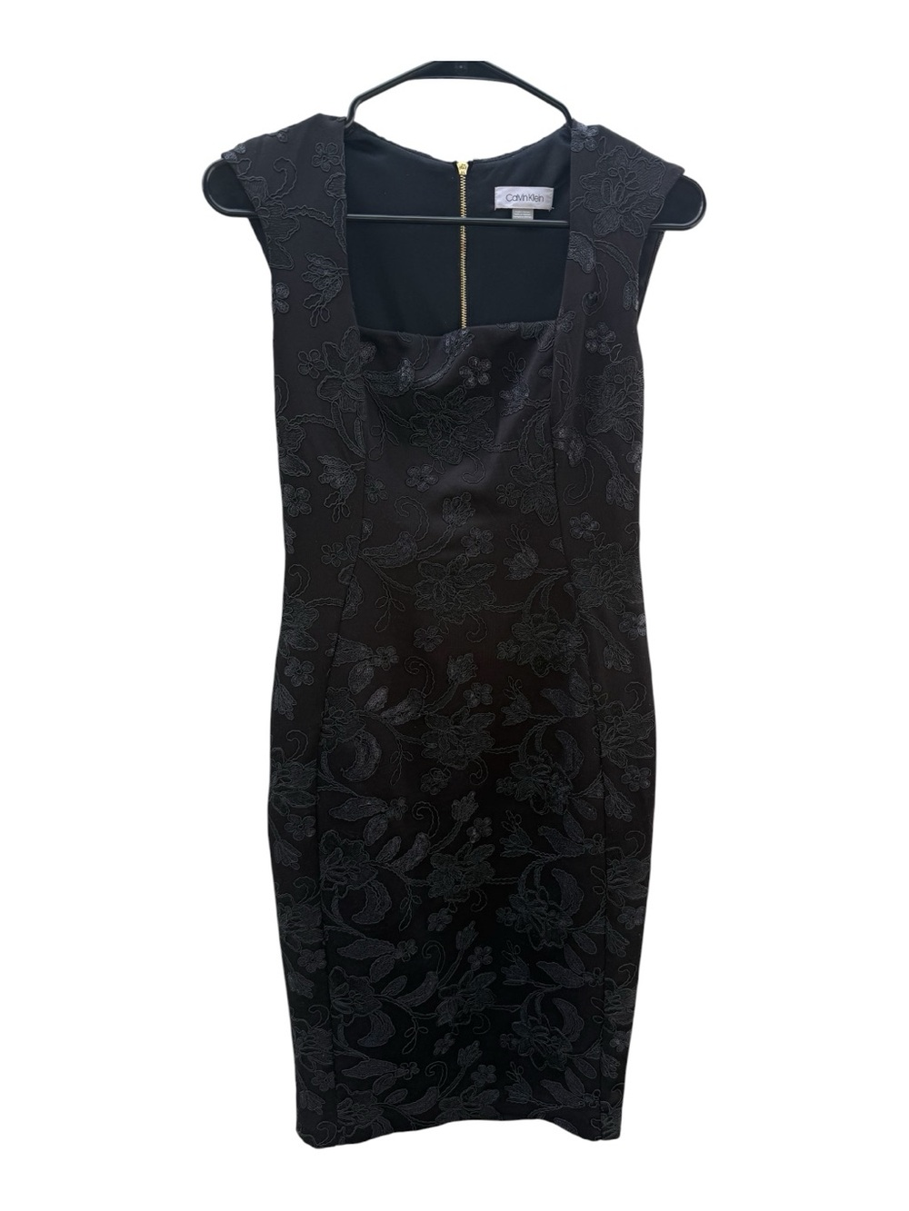 Calvin Klein Black Floral Embroidered Sheath Dress